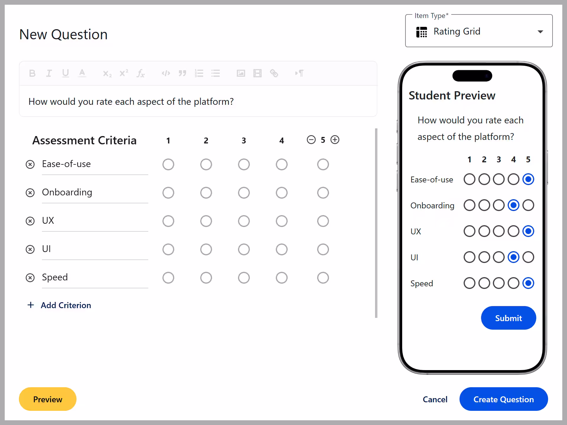 جدول تقييم screenshot
