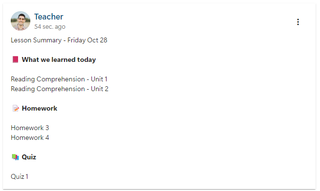 Example Lesson Summary Post