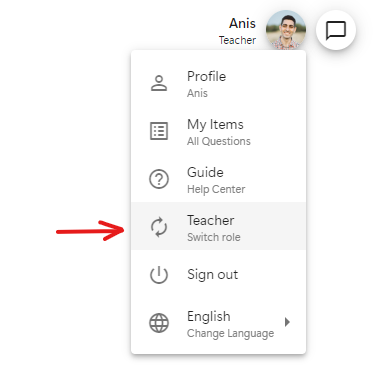 Profile menu - Switch role