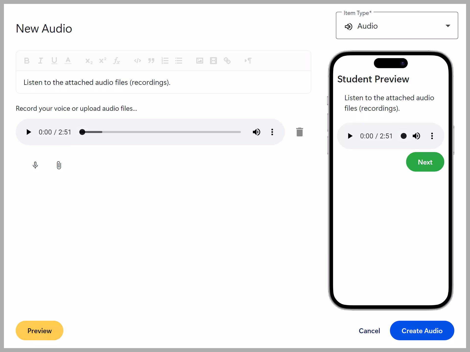 Audio screenshot