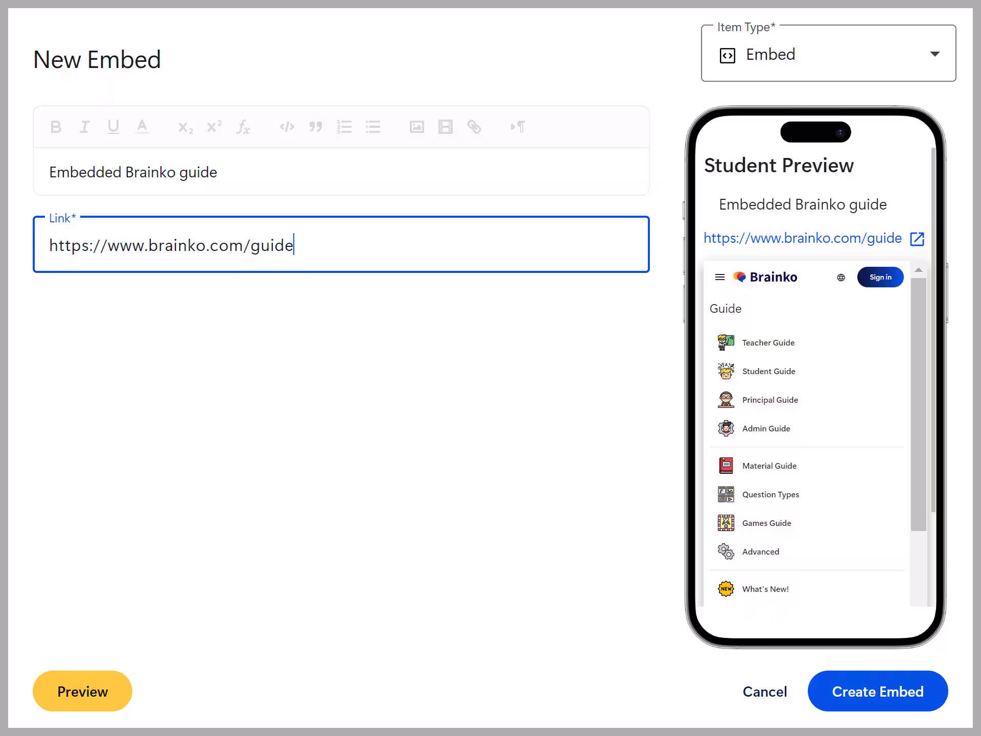 Embed screenshot
