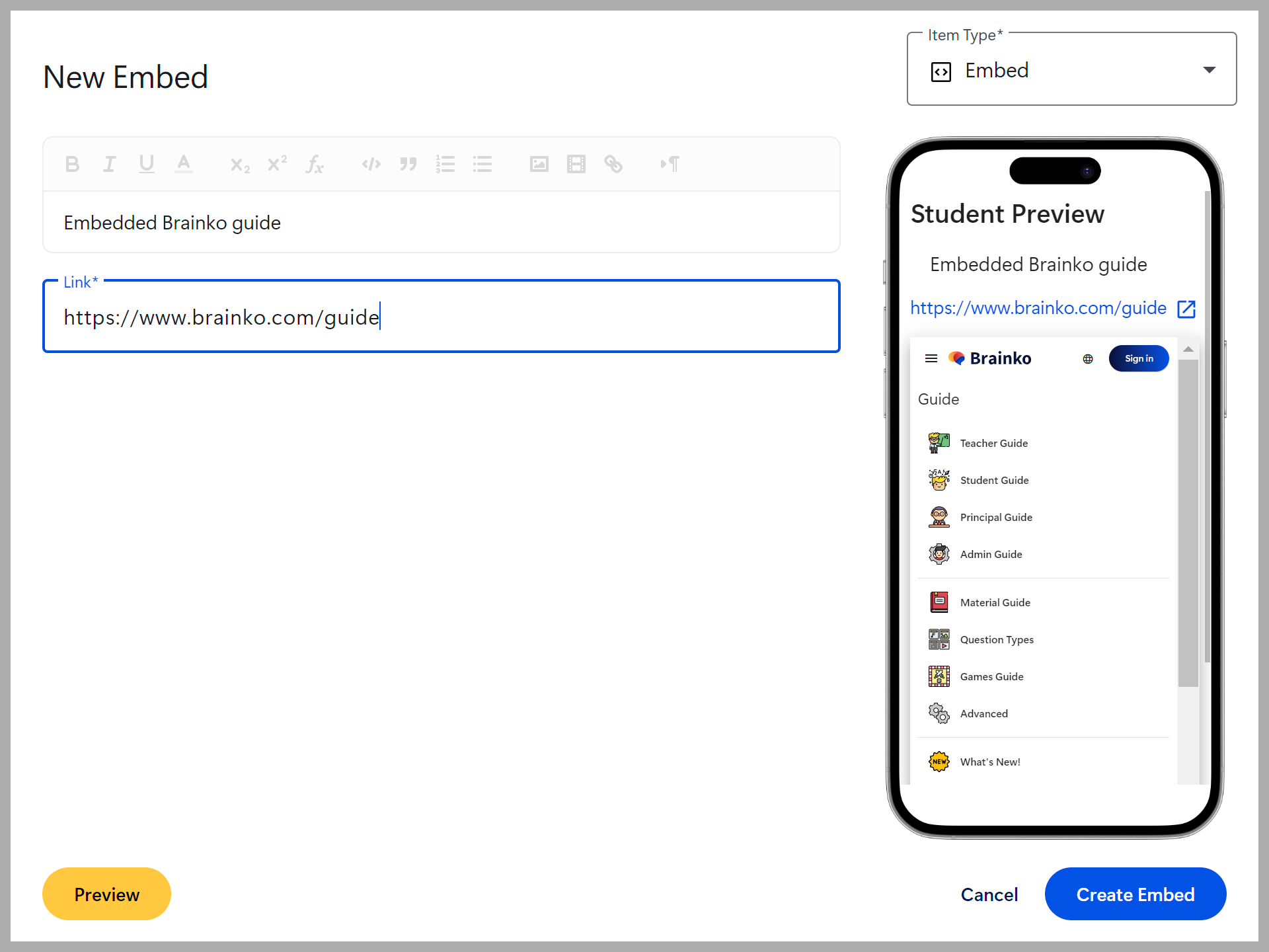Embed screenshot