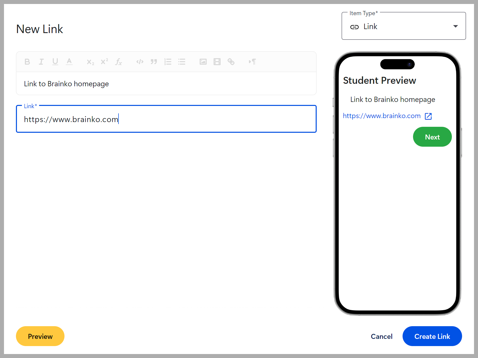 Link screenshot