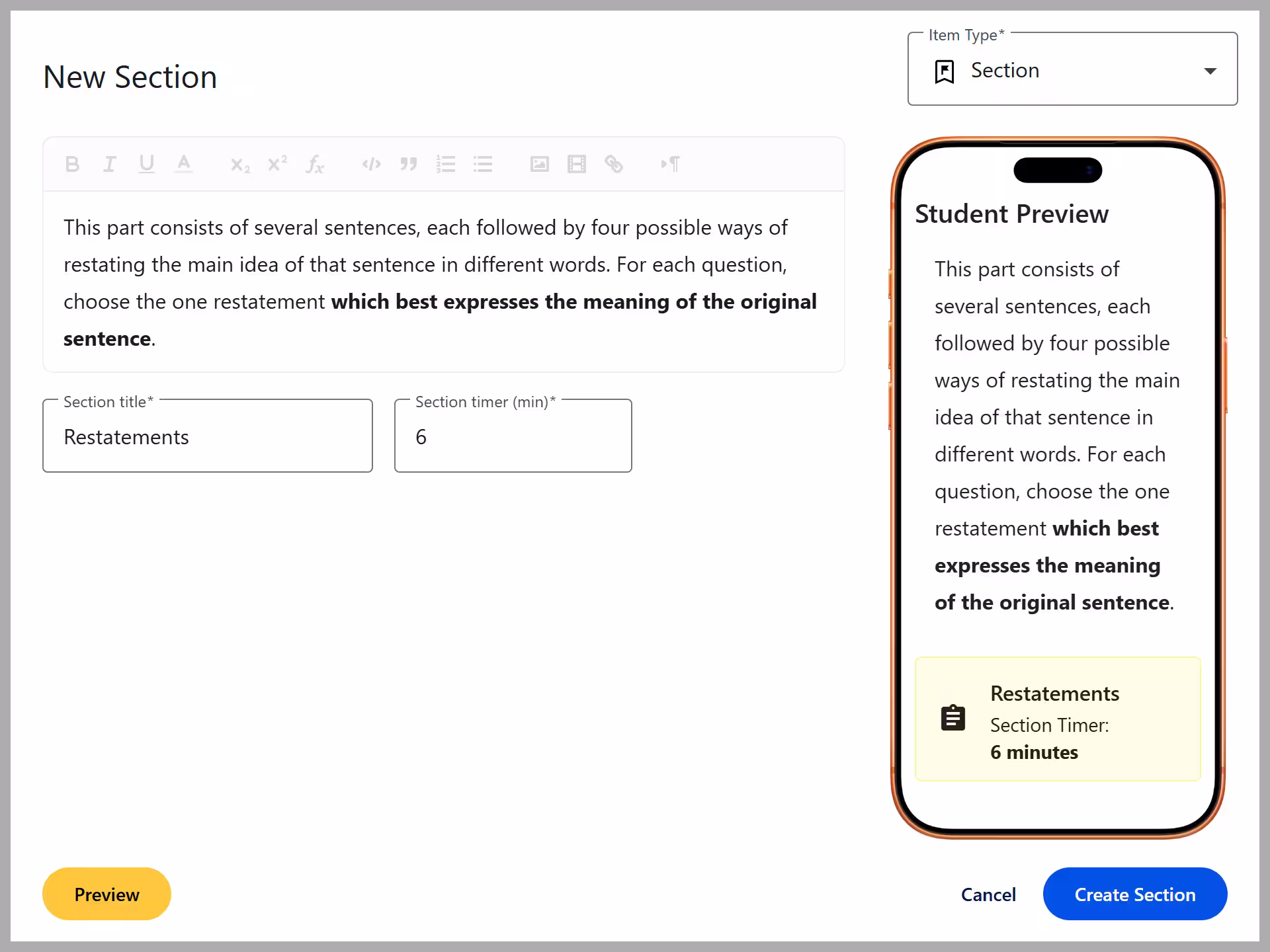 Section screenshot