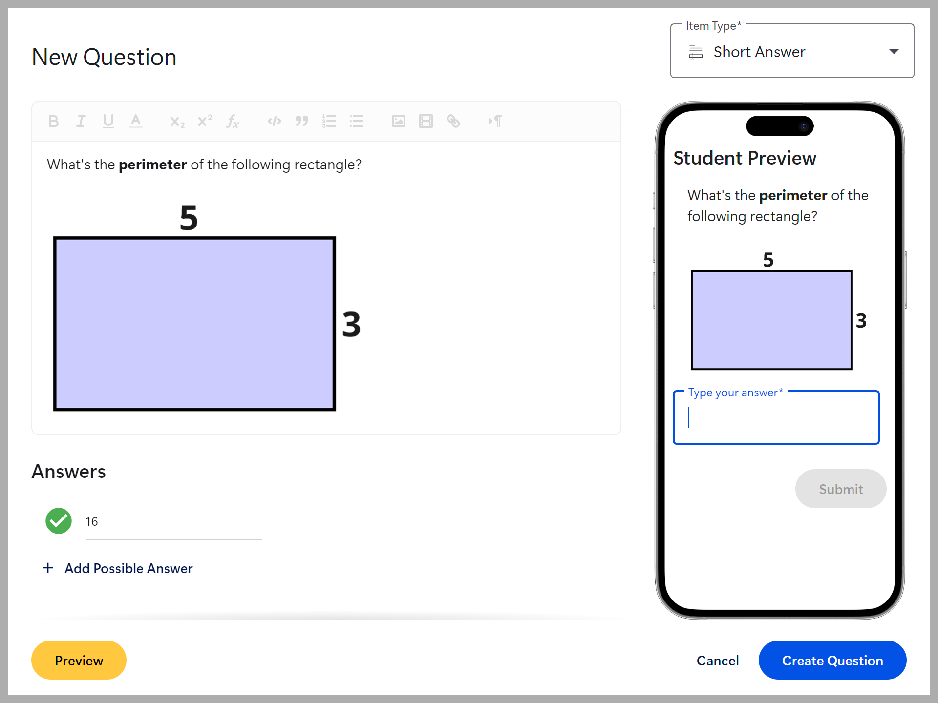 Short Answer screenshot