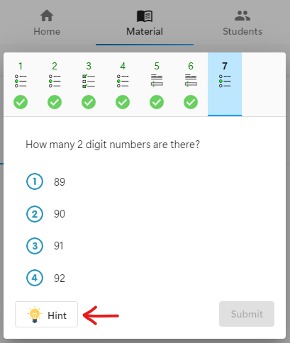 Solve Question, Hint button