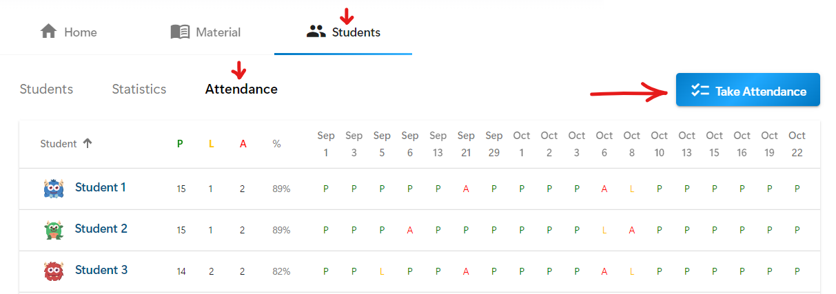 Attendance tab