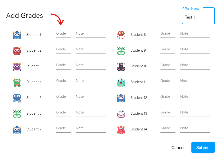 Grades dialog